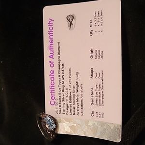 QVC jewelry.  Swiss Blue Topaz & Champagne Diamond Ring Size 8